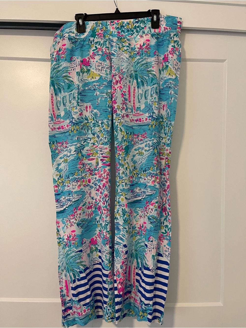 Lilly Pulitzer Turquoise Floral & Nautical Wide-Leg Palazzo Pants